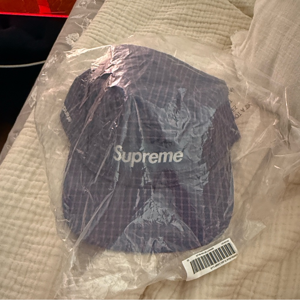 Supreme Purple Plaid Cordura Camp Cap with White Logo - Picture 2 of 3